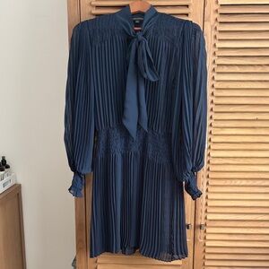 Elegant Navy Pleated Dress